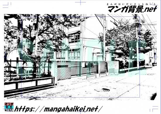 漫画背景 学校 小学校 A 校門 6 トーンなし 漫画背景 学校 小学校 A 校門 6 トーンなし