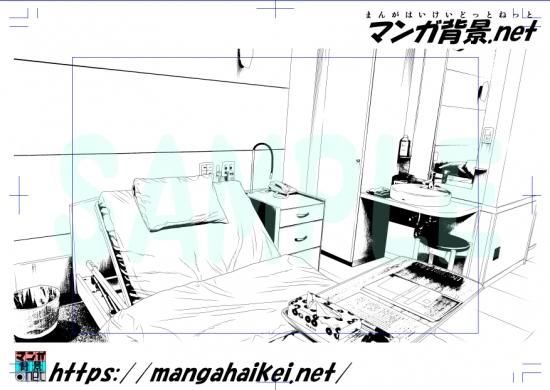 漫画背景 病院 病室ａ 個室 ベッド トーンなし