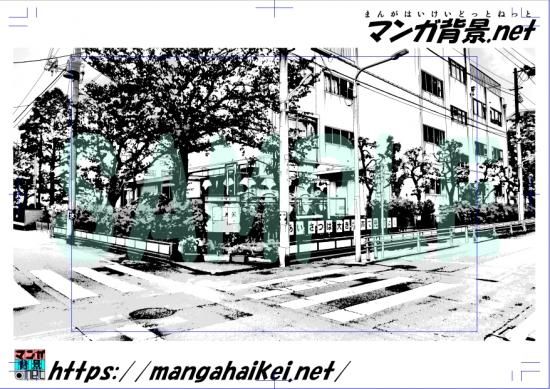 漫画背景 学校 小学校 A 通学路 1 トーンあり 昼