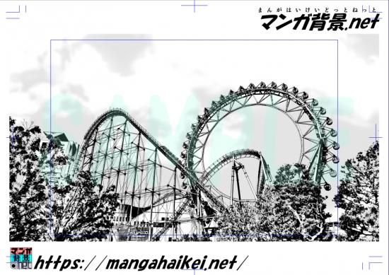 漫画背景 遊園地 K 観覧車 コースター トーンあり 昼 漫画背景 遊園地 K 観覧車 コースター トーンあり 昼