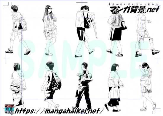 漫画背景 人 モブ ウォーカー 男女 10人 春夏秋服 トーンなし マンガ背景 Net