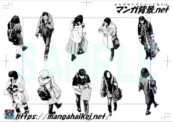 漫画背景 人 モブ ウォーカー 俯瞰 10人 冬服 トーンあり 昼 マンガ背景 Net