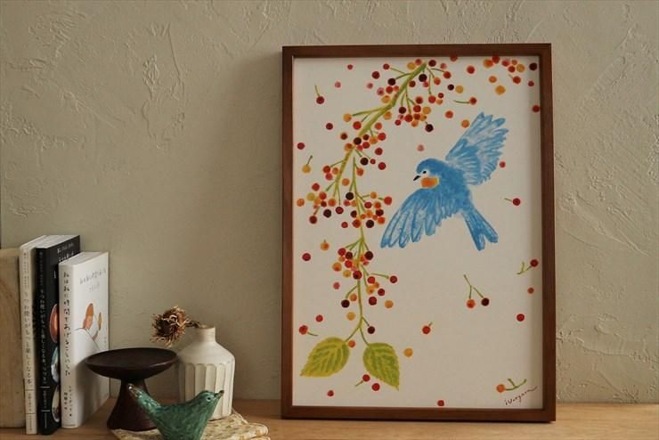 ◇青い鳥がかわいいです ◇友田 充『木かげ』木版画 作家直筆サイン ◇青い鳥がかわいいです ◇友田 充『木かげ』木版画 作家直筆サイン