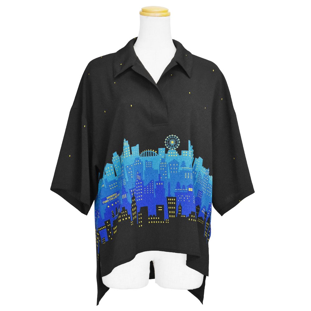 【Neon city】5分袖ポロシャツタイププルオーバー　ブラック