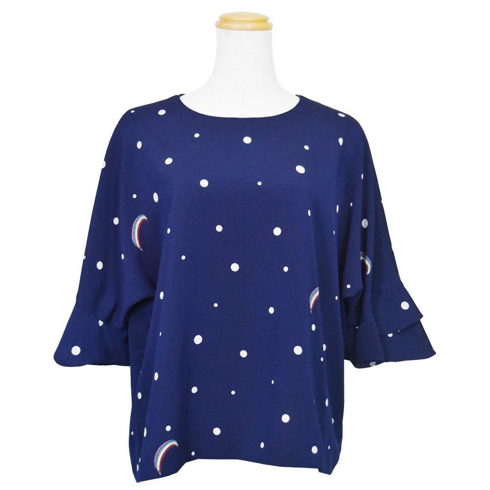 <img class='new_mark_img1' src='https://img.shop-pro.jp/img/new/icons20.gif' style='border:none;display:inline;margin:0px;padding:0px;width:auto;' />40%OFF【レインボウ】5分フリルスリーブプルオーバー　ネイビー