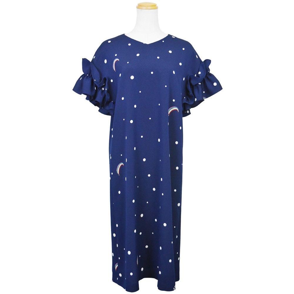 <img class='new_mark_img1' src='https://img.shop-pro.jp/img/new/icons20.gif' style='border:none;display:inline;margin:0px;padding:0px;width:auto;' />40%OFF【レインボウ】フレンチフリルスリーブVネックワンピース　ネイビー