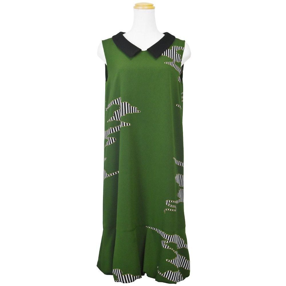 <img class='new_mark_img1' src='https://img.shop-pro.jp/img/new/icons20.gif' style='border:none;display:inline;margin:0px;padding:0px;width:auto;' />10%OFF【kumonotone】ノースリーブ襟付バルーンシルエットワンピース　グリーン