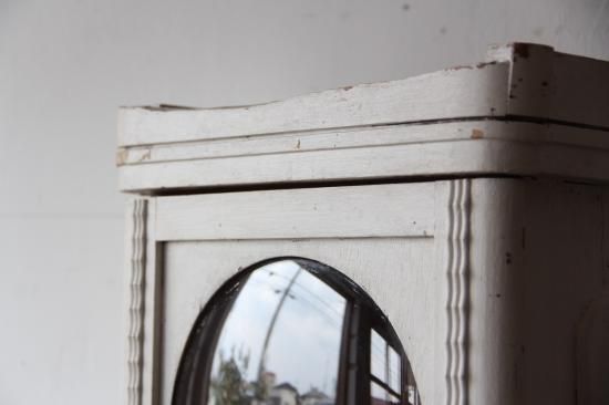 処分価格 アンティーク 小物入れ付きミラー 古時計リメイク 卓上小物入れ