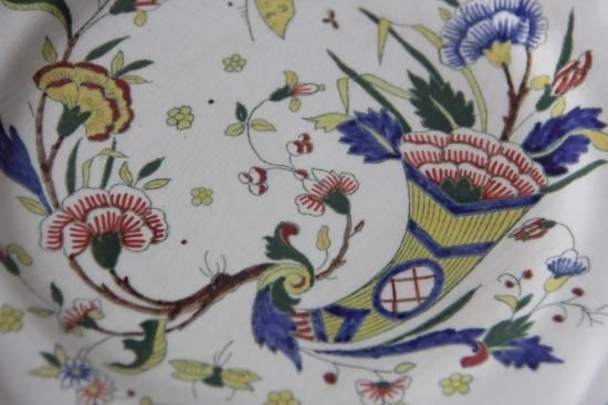 フランス　陶器　絵皿 フランス アンティーク 陶器 平皿 花絵皿 リム皿 φ21.5cm