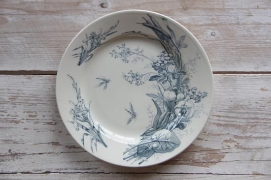 K&G Lunéville 草花と蜻蛉柄のプレートA - L'atelier Brocante