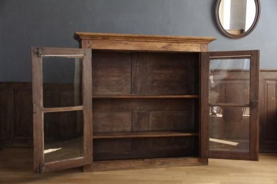 フランスアンティーク家具木製ガラス扉キャビネット 3段棚