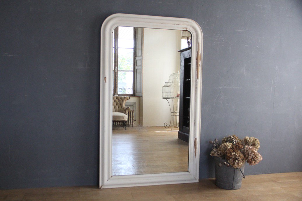 フランスアンティーク 白の木製フレームミラー/姿見鏡 - L'atelier