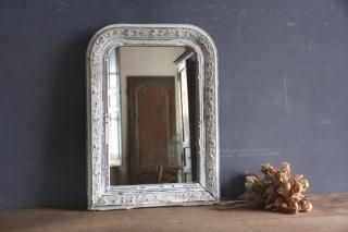 1970's フレンチ 格子柄 模様 透かし彫り 細工 ウッド フレーム ミラー