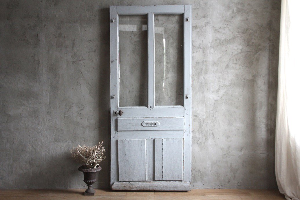 フランスアンティーク ガラスカバーボード付き玄関ドアA/室内ドア - L