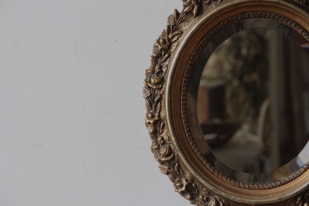 フランスアンティーク 花柄のオーバルミラーB - L'atelier Brocante