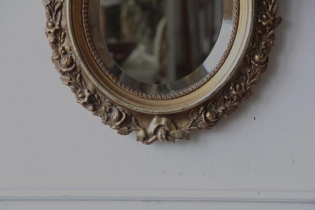 フランスアンティーク 花柄のオーバルミラーB - L'atelier Brocante