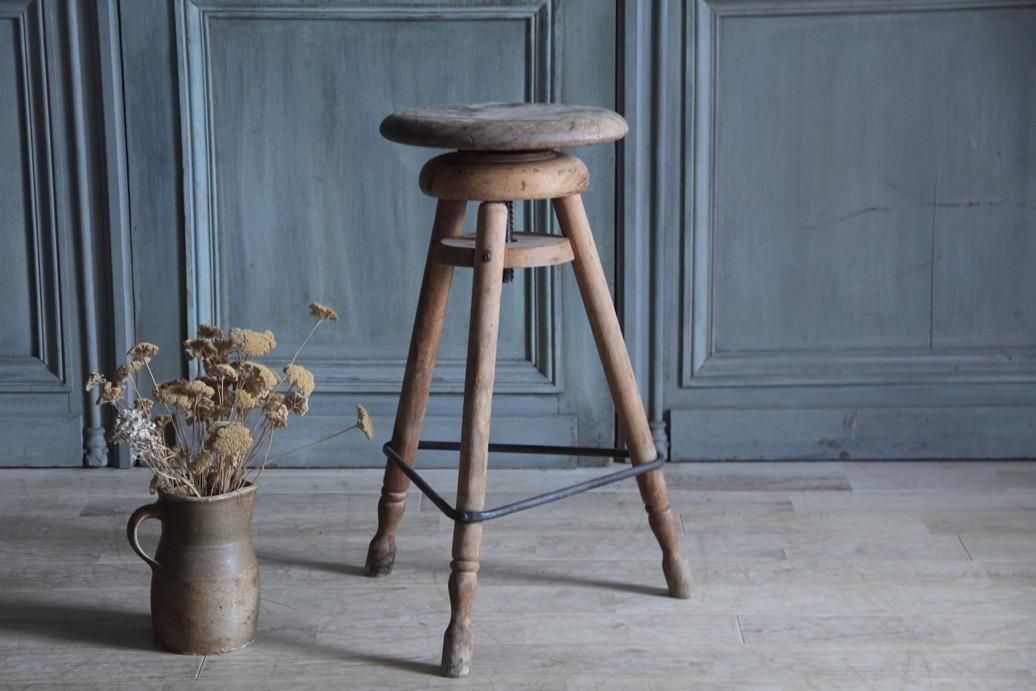 フランスアンティーク木製スツール | 回転昇降式カウンター