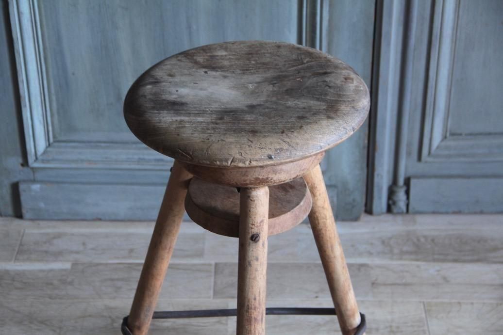 フランスアンティーク木製スツール | 回転昇降式カウンターチェア - L