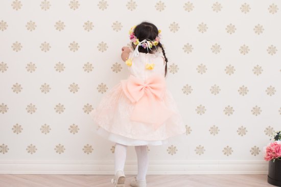 DR146) サーモンピンク 花柄レース バッグリボン付 - フォーマル子供服