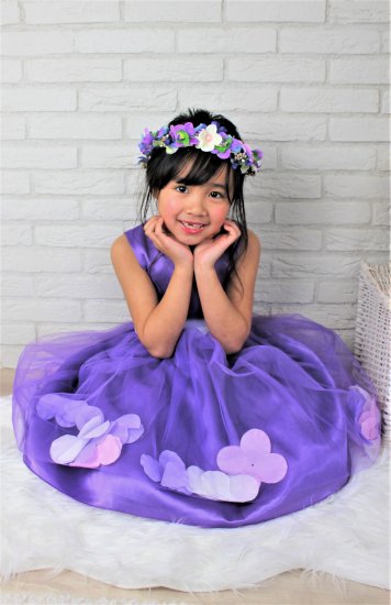 (DR028) 紫色チュールバールーンスカート（フラワー入り）ドレス
