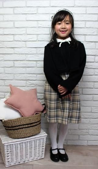 Gf085 ベージュ ブラックチェックワンピース ブラックボレロ アンサンブル フォーマル子供服のレンタルショップ Cherrycot Gf085 ベージュ ブラックチェックワンピース ブラックボレロ アンサンブル フォーマル子供服のレンタルショップ Cherrycot