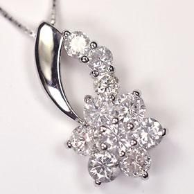 K18WG 花モチーフ ダイヤモンド ネックレス D1.0ct 49cm-