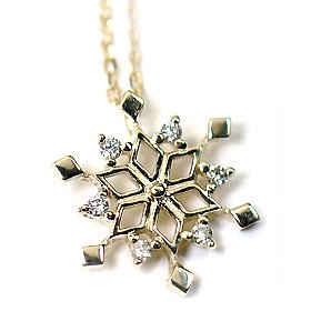 K10YG・ダイヤモンド0.04ct　スノーフレーク（雪の結晶）ペンダント（ネックレス）