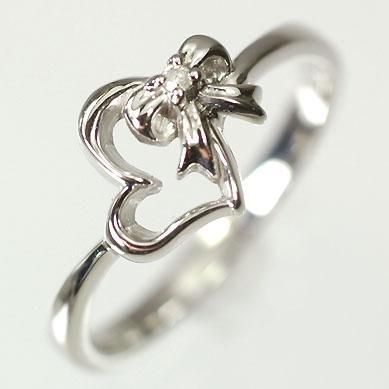 シモンズグランドセール K10WG・ダイヤモンド0.01ct ハートリボンリング - DIAN POOL アクセサリー