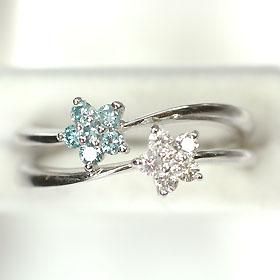 K18WG・ダイヤモンド0.31ct ダブルフラワーリング（アイスブルー