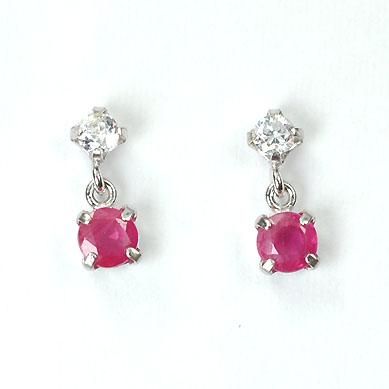 誕生日プレゼント K14WG・ルビー＆CZ 2ストーンピアス ダイアン POOL DIAN - アクセサリー