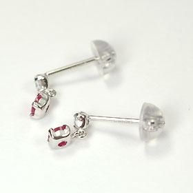 お歳暮 K14WG・ルビー＆CZ 2ストーンピアス ダイアン POOL DIAN - アクセサリー