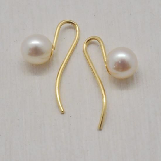 K18 淡水パール ダイヤモンド フックピアス K18 18金 イエローゴールド 淡水パール フックピアス - DIAN