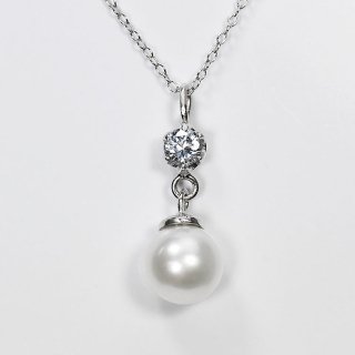 花珠真珠 6mm珠 ダイヤモンド0.1ct 一粒ダイヤ＆パールネックレス アコヤ本真珠