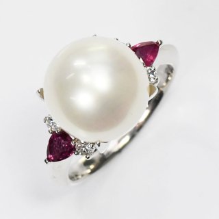 花珠真珠 10mm珠 ダイヤモンド0.15ct ルビー リング 指輪 アコヤ本真珠 大珠
