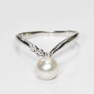 花珠真珠 6mm珠 ダイヤモンド0.1ct リング 指輪 揺れるアコヤ本真珠