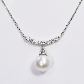 花珠真珠 7mm珠 ダイヤモンド0.2ct スマイル＆パールネックレス アコヤ本真珠