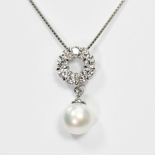 花珠真珠 7mm珠 ダイヤモンド0.5ct サークル＆パールネックレス アコヤ本真珠
