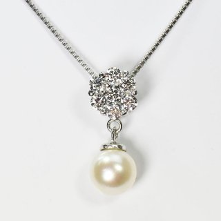 花珠真珠 6mm珠 ダイヤモンド0.3ct ミステリーフラワー＆パールネックレス アコヤ本真珠