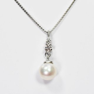 花珠真珠 6mm珠 ダイヤモンド0.05ct 2ストーン＆パールネックレス アコヤ本真珠