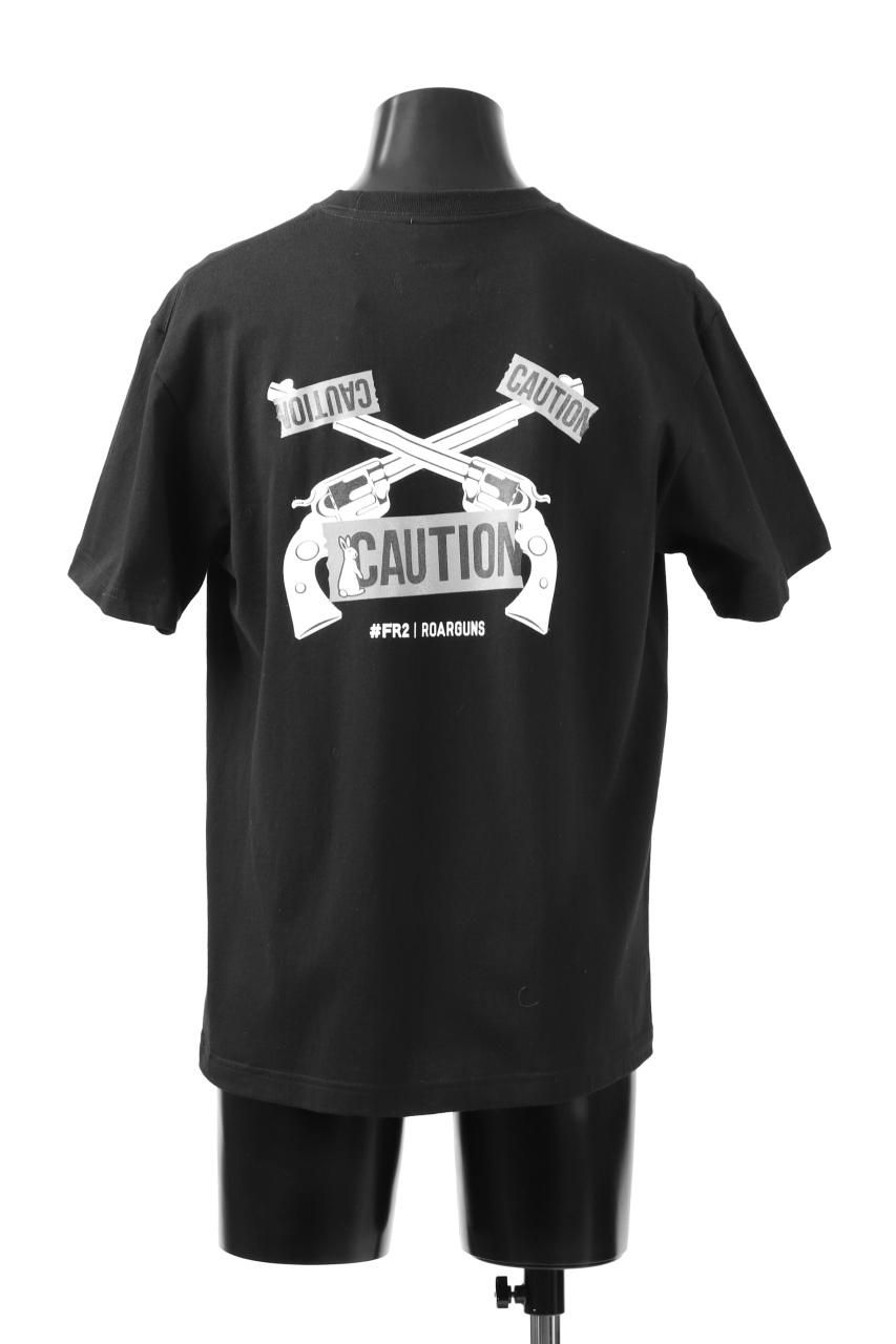 CAUTIONプリント 黒 Tシャツ FR2 FR2×roarguns CAUTION GUN T