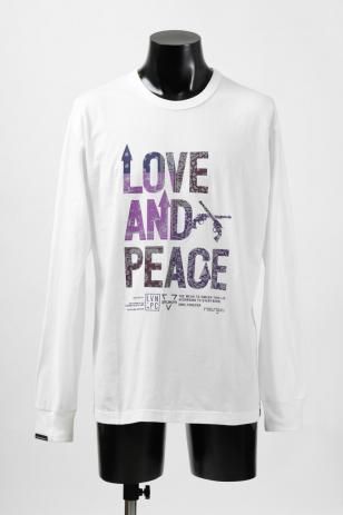 roarguns "LOVE AND PEACE" BANDANA PRINT AMERICAN COTTON COMBER JERSEY T-SHIRT (WHITE x PURPLE)