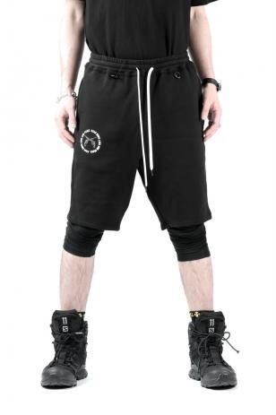 roarguns "STENCIL" PRINT & SWAROVSKI "ROARGUNS L&P" PRINT BARE FLEECY KNITTING SHORTS (BLACK)