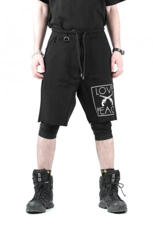 roarguns exclusive "LOVE PISTOL PEACE" RUBBER PRINT COMPACT DRY FRENCH TERRY SHORTS (BLACK)