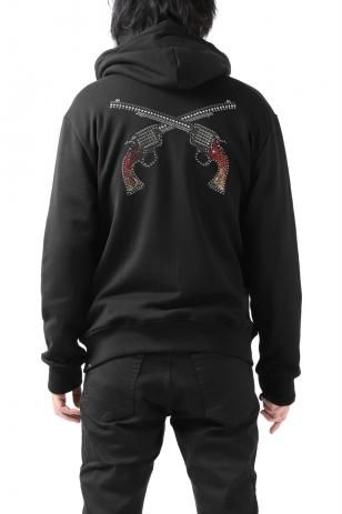 roarguns "FIRE" SWROVSKI CRYSTAL & METAL FREEDOM STRETCH FLEECY KNITTING HOODIE (BLACK)