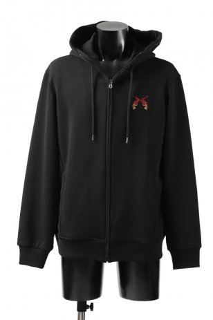 roarguns "FIRE CROSSGUN" SWROVSKI CRYSTAL FREEDOM STRETCH FLEECY KNITTING HOODIE (BLACK)