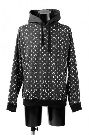 roarguns ex "MOSAIC MIX CROSSGUN" SWARO CRYSTAL MONOGRAM INK-JET PRINT FLEECY KNIT PARKA (BLACK)