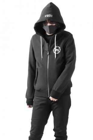 roarguns "STENCIL / BARCODE" PRINT "CROSSGUN" MOSAICMIX SWARO METAL BARE FLEECY KNIT HOODIE (BLACK)