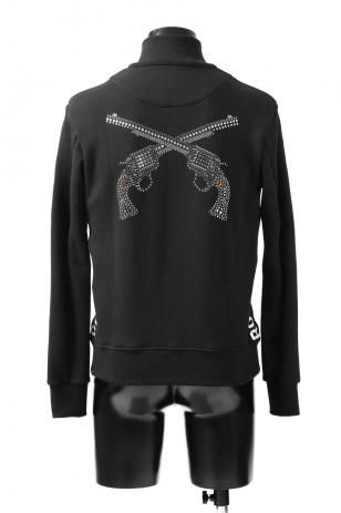 roarguns "CROSSGUN" SWAROVSKI METAL BARE FLEECY KNITTING BRUSHED BACK ZIP UP BLOUSON (BLACK)