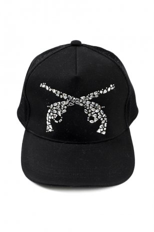 roar ''MOSAIC PISTOL'' SWAROVSKI CRYSTAL KNIT DENIM MESH CAP (BLACK)