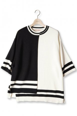 <img class='new_mark_img1' src='https://img.shop-pro.jp/img/new/icons20.gif' style='border:none;display:inline;margin:0px;padding:0px;width:auto;' />CULLNI WRAP LAYERED OVER SIZE KNIT TOPS (ECRU x BLACK)